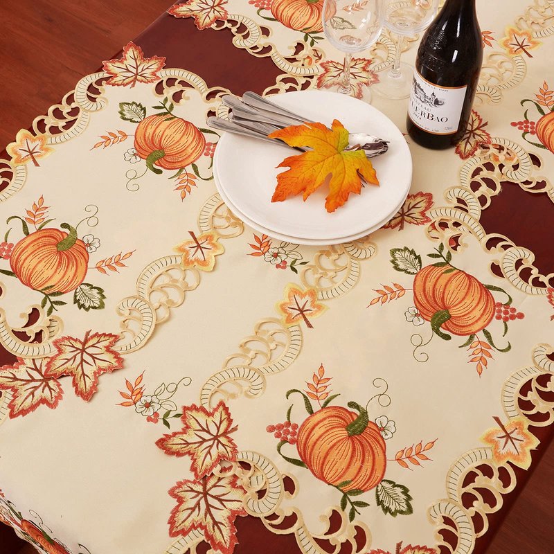 Simhomsen Small Embroidered Thanksgiving Harvest Pumpkins Table Runners for Autumn Or Fall Decorations (14 × 34 Inches)