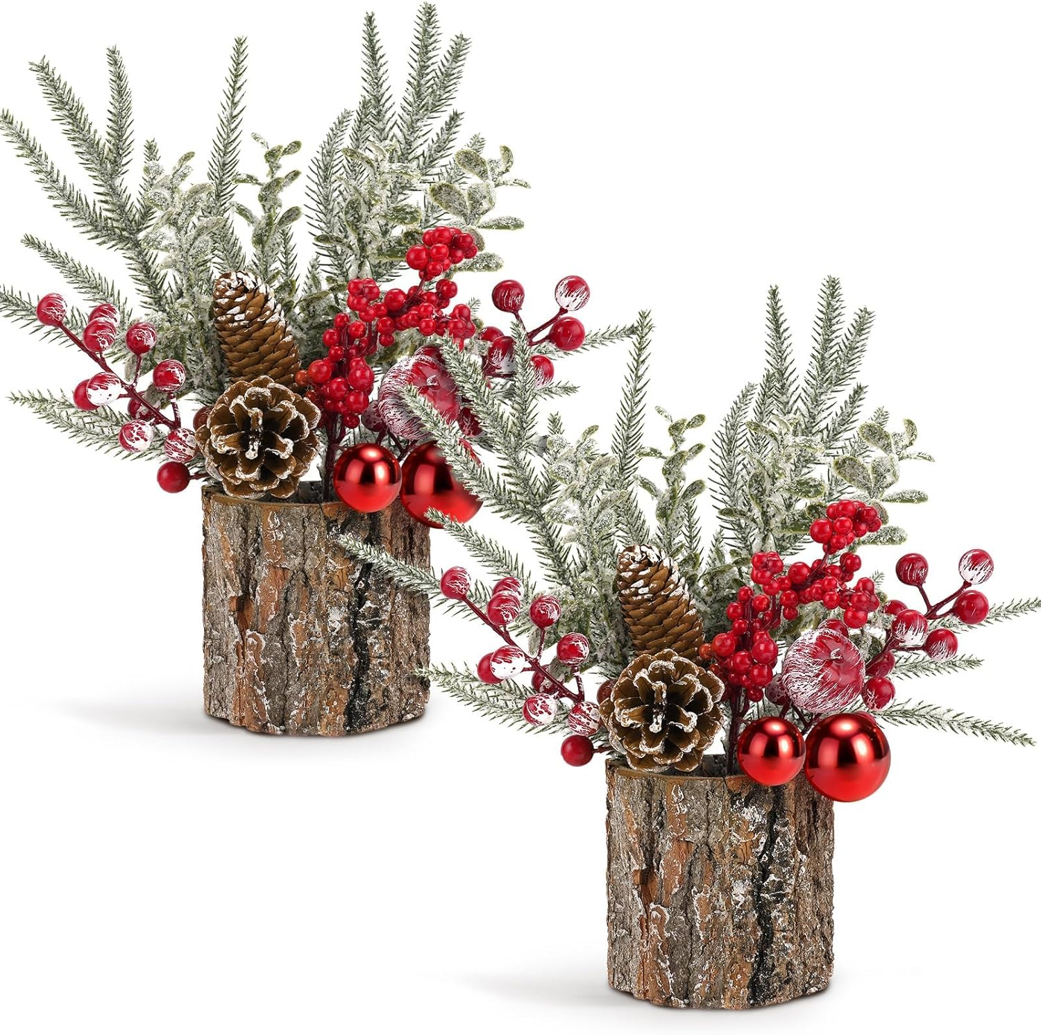 Regine Switzerland Christmas Table Centerpiece - Rustic Pinecones & Red Berries | 2-Piece Holiday Decor Set