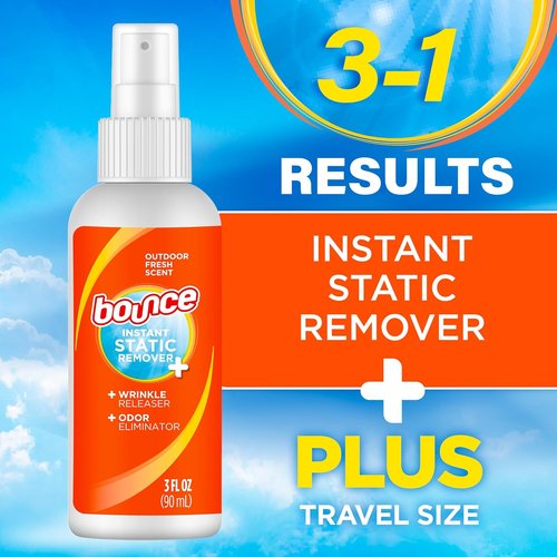 Bounce Anti-Static Spray - 3-in-1 Odor Eliminator & Wrinkle Release | Travel Size (3 Oz)