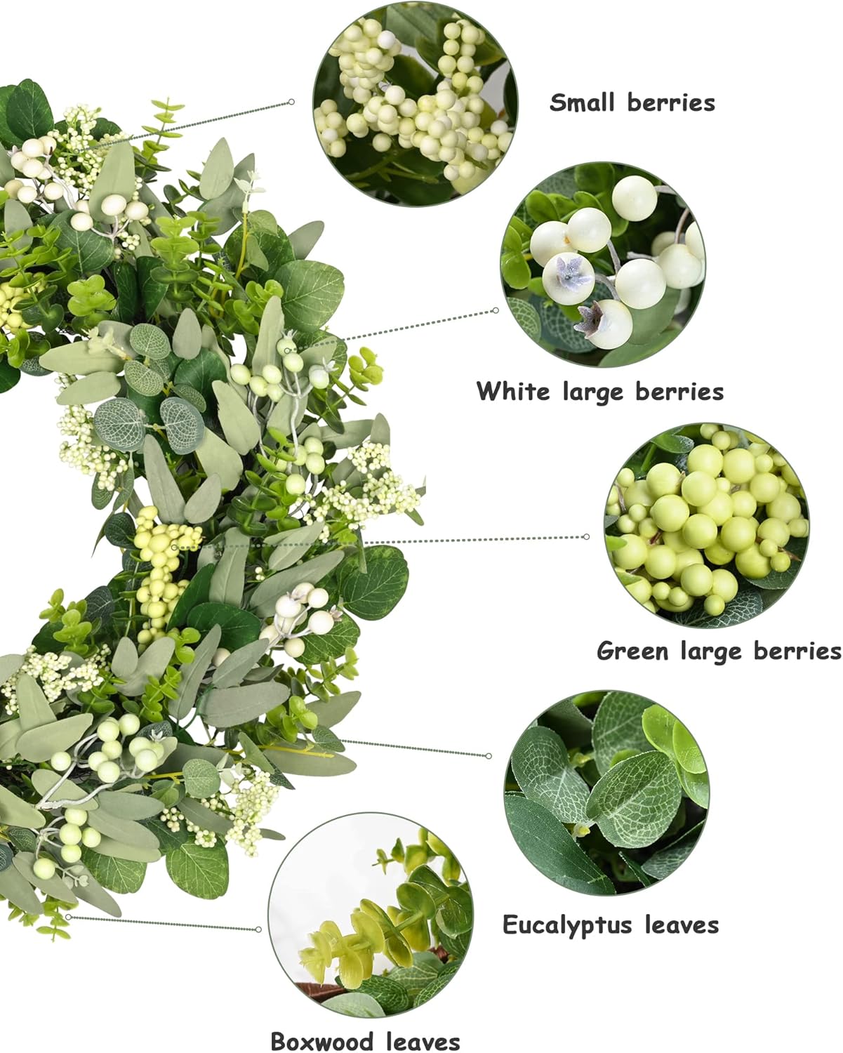 Vlorart Green Eucalyptus Leaf Wreath - 24-26 Inch Artificial Spring & Summer Decor for Front Door | Year-Round Farmhouse Style