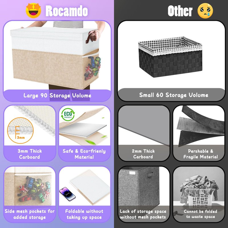 Large Toy Storage Box with Lid Divider, Sturdy Collapsible Toys Organizer Chest Kids Storage Bins Boxes Baskets for Boys, Girls, Nursery, Bedroom, Living Room, Playroom, 25"x13"x16", Beige and White