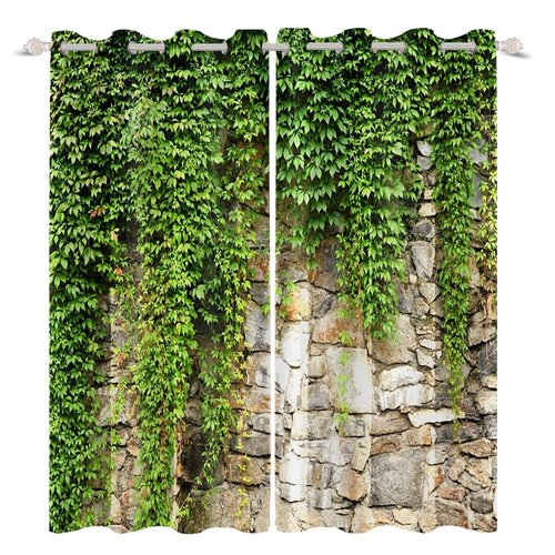 Umpoo Green Ivy Leaf Blackout Curtains Leaves Plants Rustic Stone Wall Spring Scenery Curtain for Living Room Bedroom Home Decoration Window Drapes Fabric Set of 2 Panels, 42x84 Inch