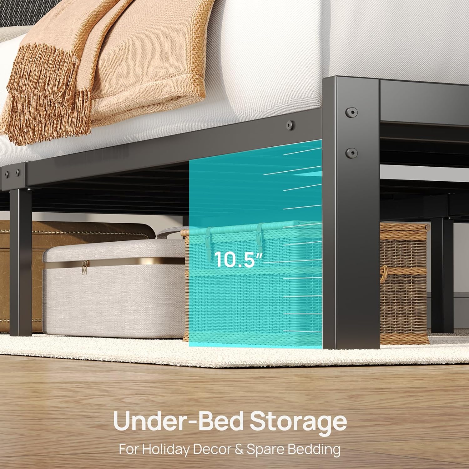 Rolanstar Full Size Bed Frame - LED Upholstered Storage Headboard with Charging Station | Grey, Noise-Free Design