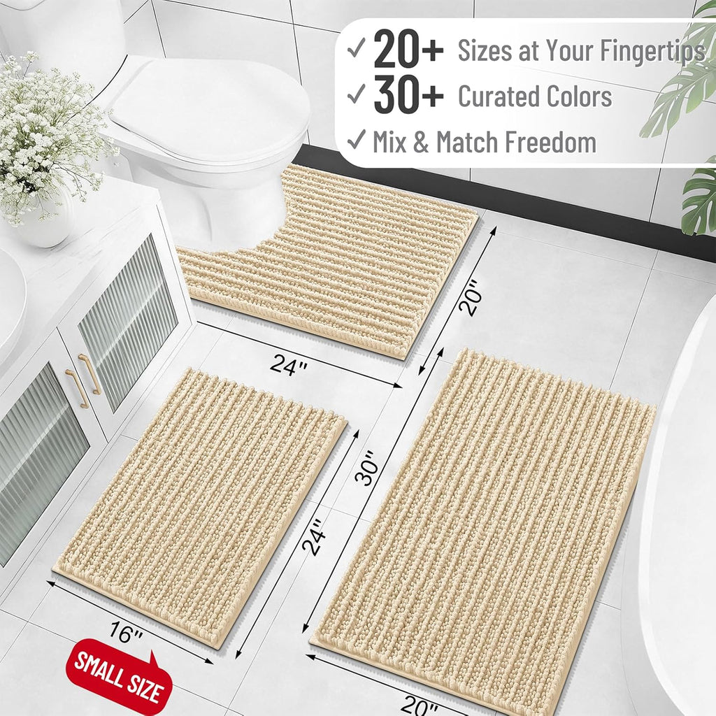 OLANLY Bathroom Rug Mat - Thick Soft Chenille | Non-Slip Rubber Backing, Machine Washable, 40x32, Beige