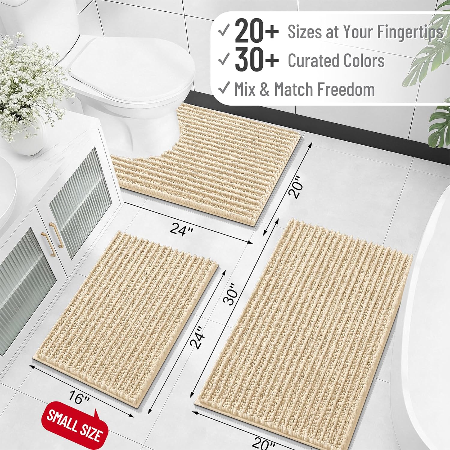 OLANLY Bathroom Rug Mat - Thick Soft Chenille | Non-Slip Rubber Backing, Machine Washable, 40x32, Beige