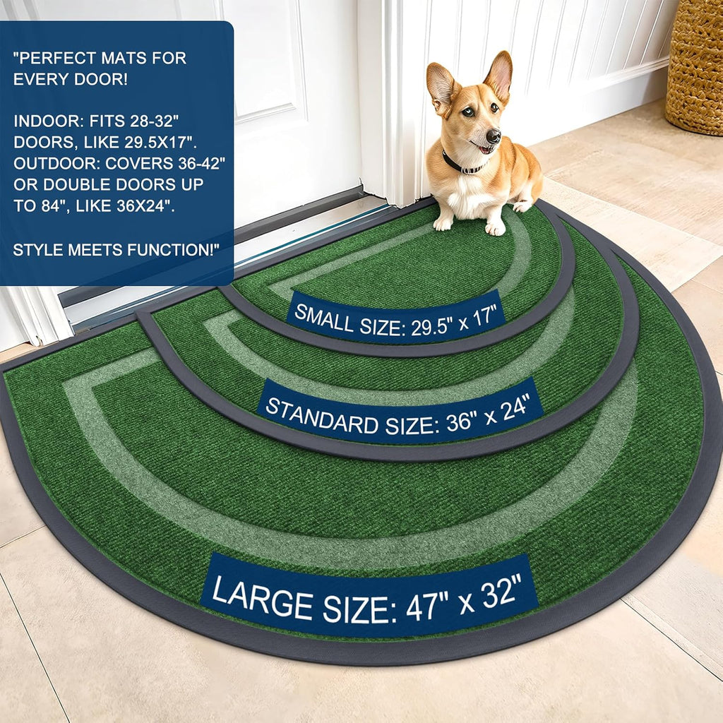 OLANLY Half Circle Door Mat - Waterproof All-Season Indoor/Outdoor Welcome Mat | 47x23 Green, Easy Clean