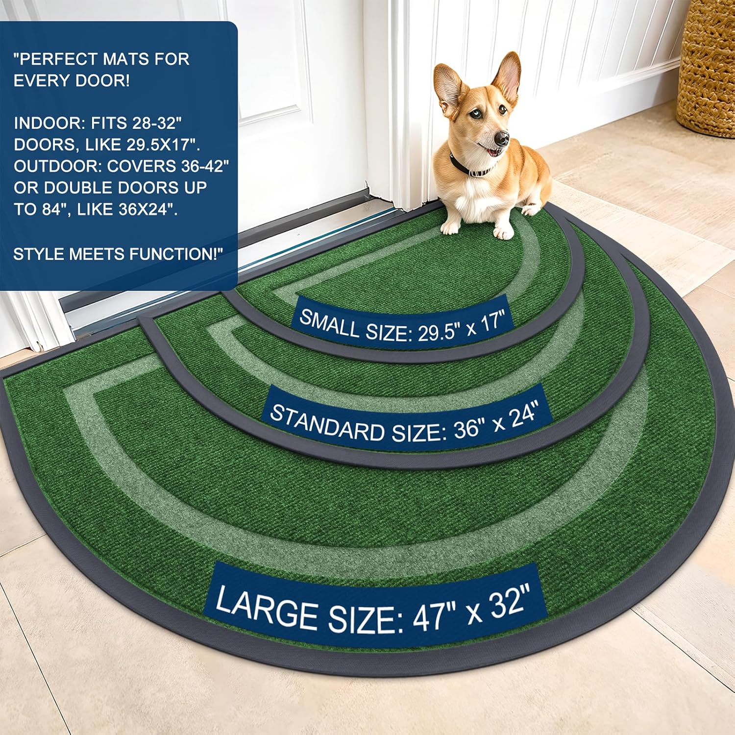 OLANLY Half Circle Door Mat - Waterproof All-Season Welcome Mat | Sturdy Natural Rubber, 47x23, Green