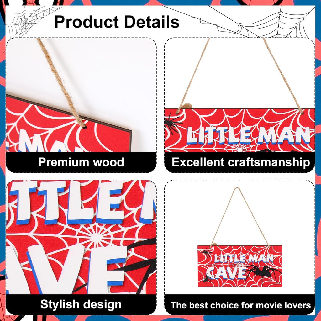 Skiennix Spider Door Sign - 12x6in Red Wooden Spider Web Nursery Decor | Unique Wall Art for Boys