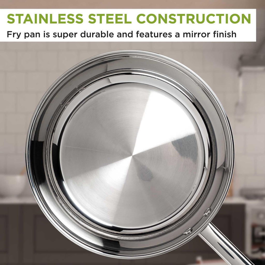 Ecolution Classic Stainless Steel Fry Pan, Professional Quality Sauté, Encapsulated Base, Comfort Grip Riveted Handles, All Cooktop Safe, Oven Safe, Dishwasher Safe, 11-Inch