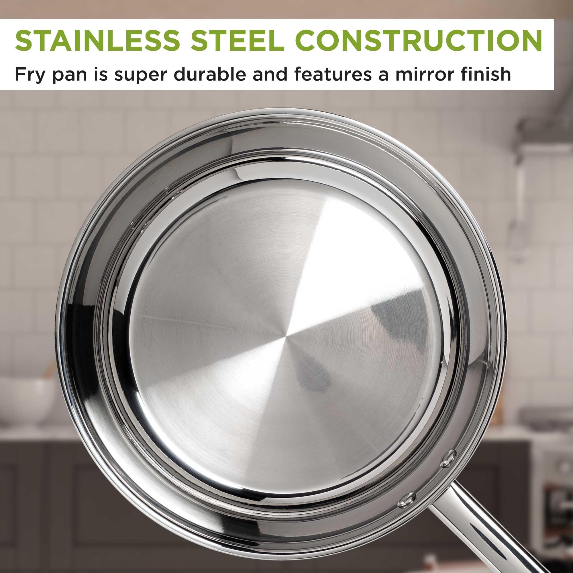 Ecolution Classic Stainless Steel Fry Pan, Professional Quality Sauté, Encapsulated Base, Comfort Grip Riveted Handles, All Cooktop Safe, Oven Safe, Dishwasher Safe, 11-Inch