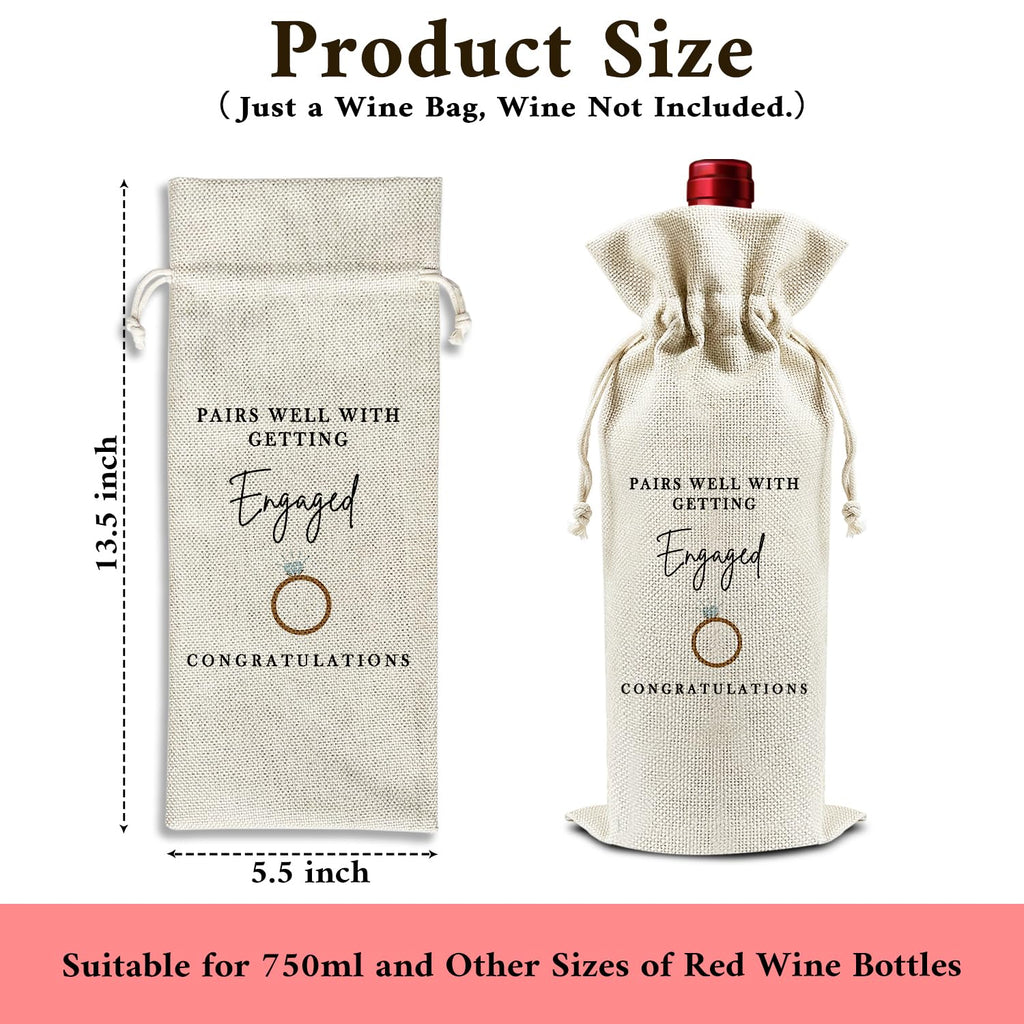 DOIUCRO Pairs Well with Getting Engaged - Gifts for Couples Wine Bags, 1 PC Reusable Drawstring Burlap Wine Bottle Bags, Engagement Gifts for Bride Groom, Wine Accessories Engagement Party Favors -06
