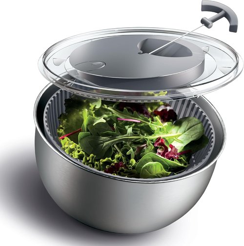 COOK WITH COLOR Stainless Steel Salad Spinner - 5 Qt. Easy Lettuce Washer & Vegetable Dryer - Non-Slip Base, Auto Stop Brake