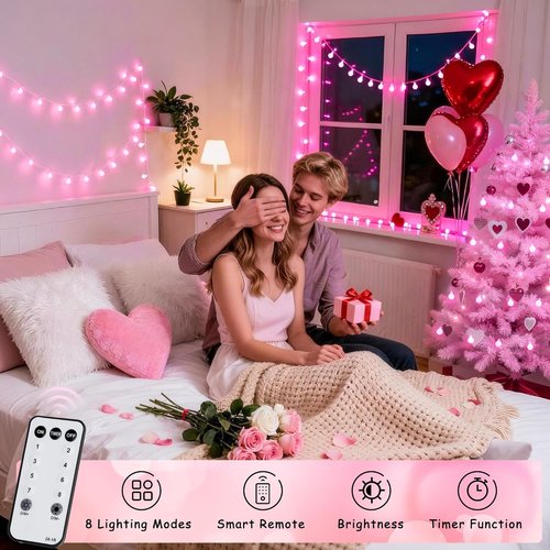 JMEXSUSS 100 LED Pink String Lights - 33 ft Connectable Globe Fairy Lights with Remote for Bedroom & Party Decor