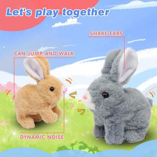 Hopearl Interactive Plush Bunny Toy - Electronic Hopping Rabbit with Sounds & Movements | Brown, 7''