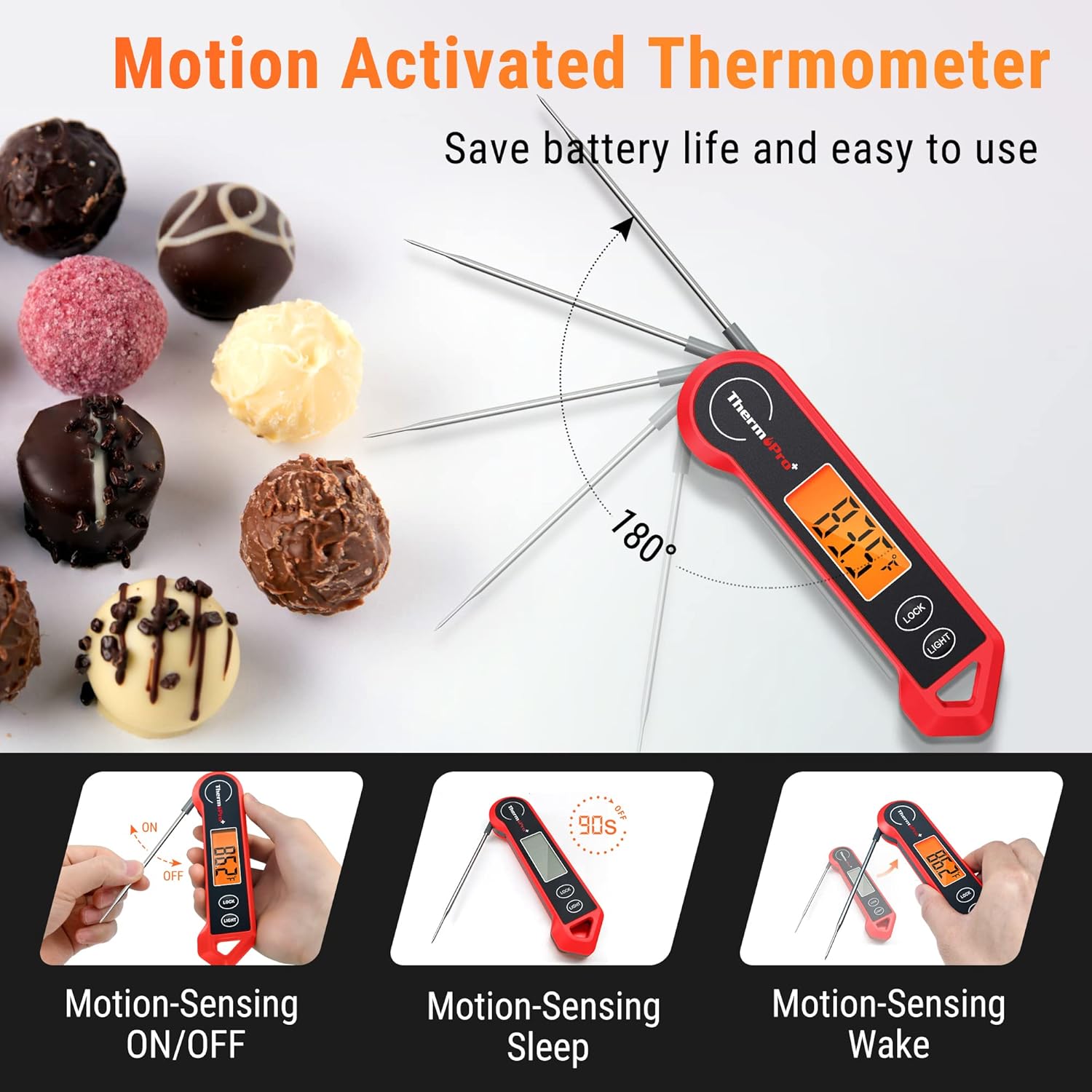 TempPro Waterproof Digital Meat Thermometer - Ambidextrous Backlit & Motion Sensing | Perfect for BBQ, Grilling, and Cooking