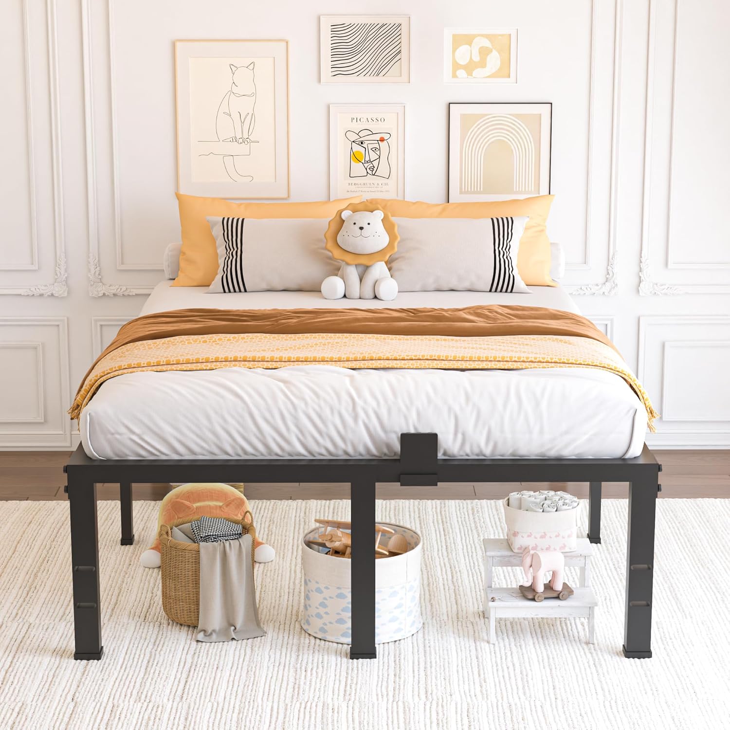 Yitong Angel Queen Size Bed Frame - 18-Inch Heavy Duty Metal Platform with Steel Slat Support | Noise-Free Assembly