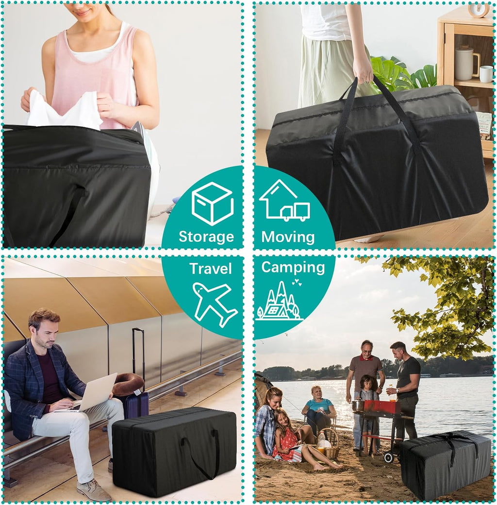 Skiennix Heavy Duty Moving Bags - Reinforced Zipper & Handles | Durable Storage Totes - 6 Pack, Black