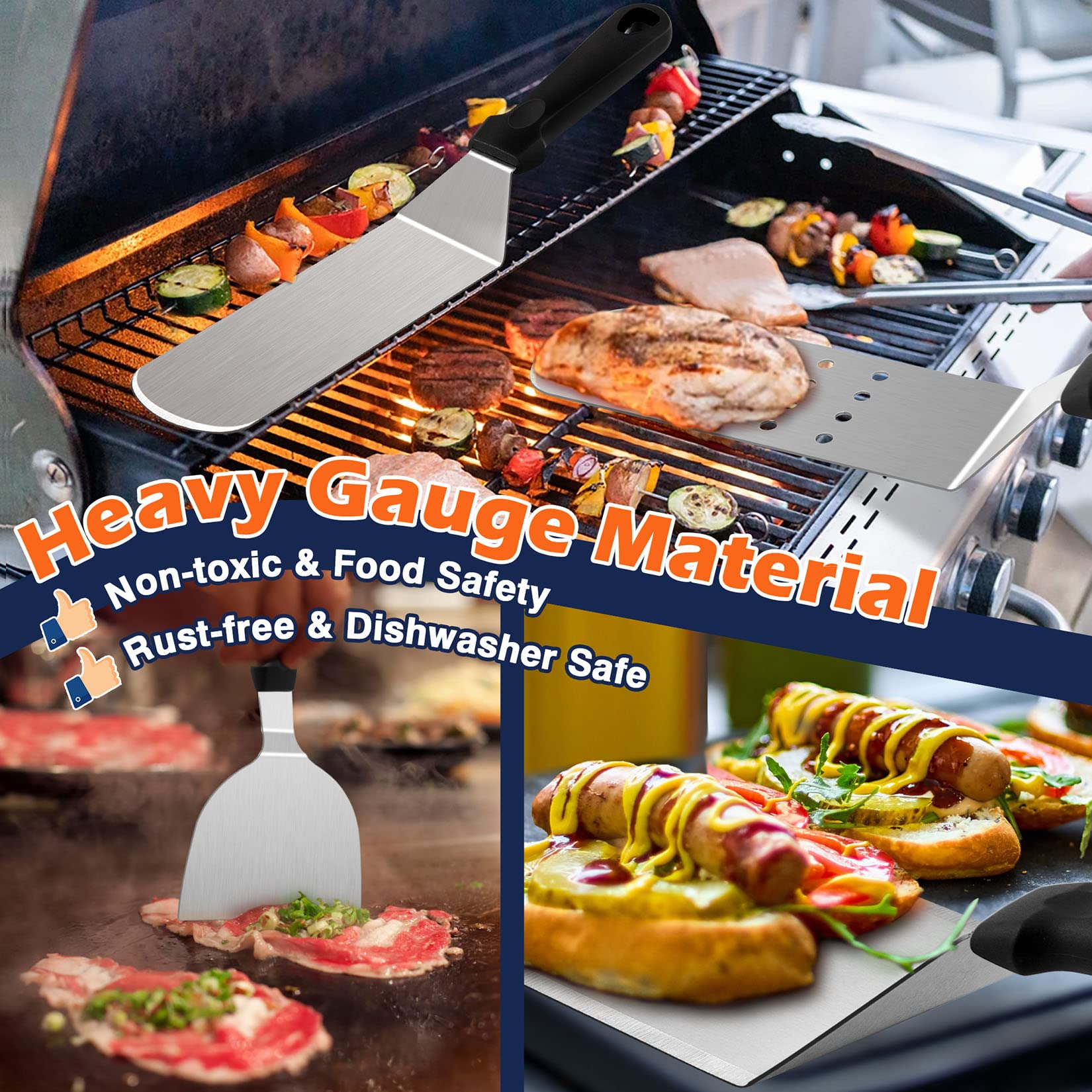 Griddle Accessories Kit, Joyfair 18Pcs Flat Top Grill Accessories for Blackstone, Stainless Steel Hibachi Griddle Tool Set with Spatula, Basting Cover Burger Press for Outdoor BBQ (PP Plastic Handles)