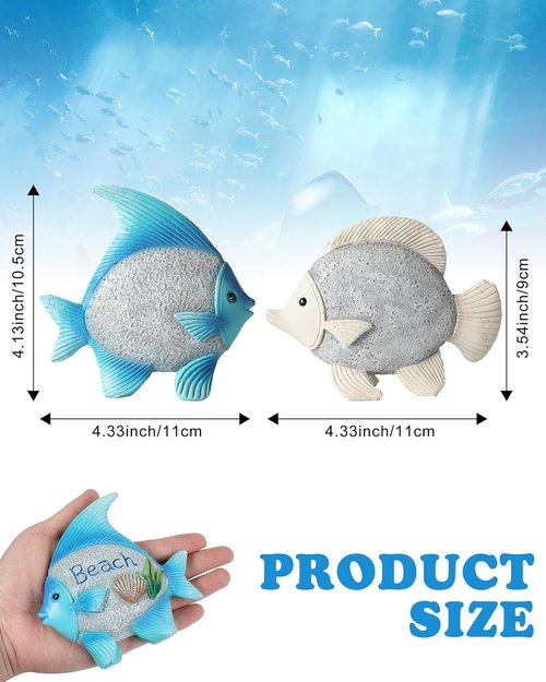 iStatue 2-Pack Coastal Fish Figurines - Cute 4.4'' Nautical Decor for Bathroom & Living Room