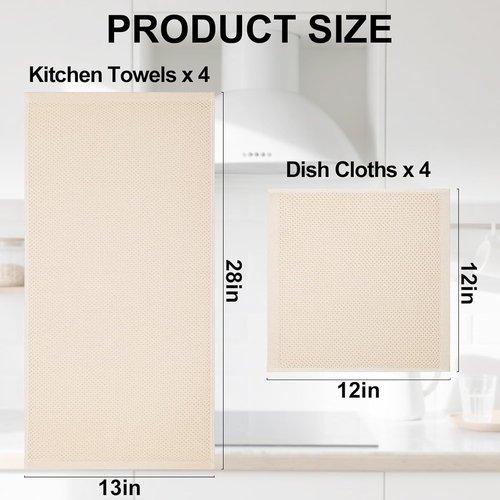 Homaxy Kitchen Towels Set - Ultra Soft 100% Cotton Dishcloths | 8-Piece Assorted Colors, 12x12 & 13x28 Inches