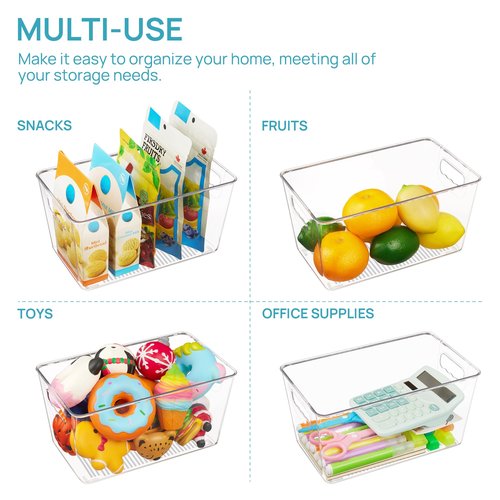 Vtopmart Clear Plastic Storage Bins, 6 PCS Pantry Organizer Bins with Handle for Refrigerator, Fridge, Cabinet, Kitchen, Countertops, Cupboard, Freezer Organization,Medium