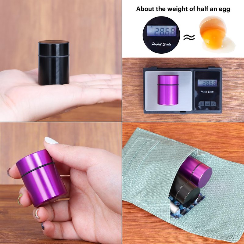 Honeypuff 26ML Stash Jar - Airtight Water Proof Smell Proof Ultraviolet Aluminum Herb Container Bottle With Rubbler Ring (Green-Purple)