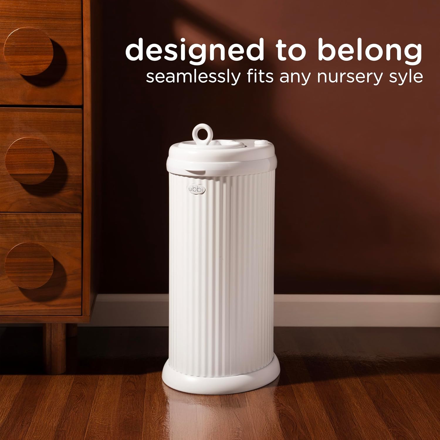 Ubbi Fluted Stainless Steel Diaper Pail - Odor Locking Design, No Special Bags Needed | White