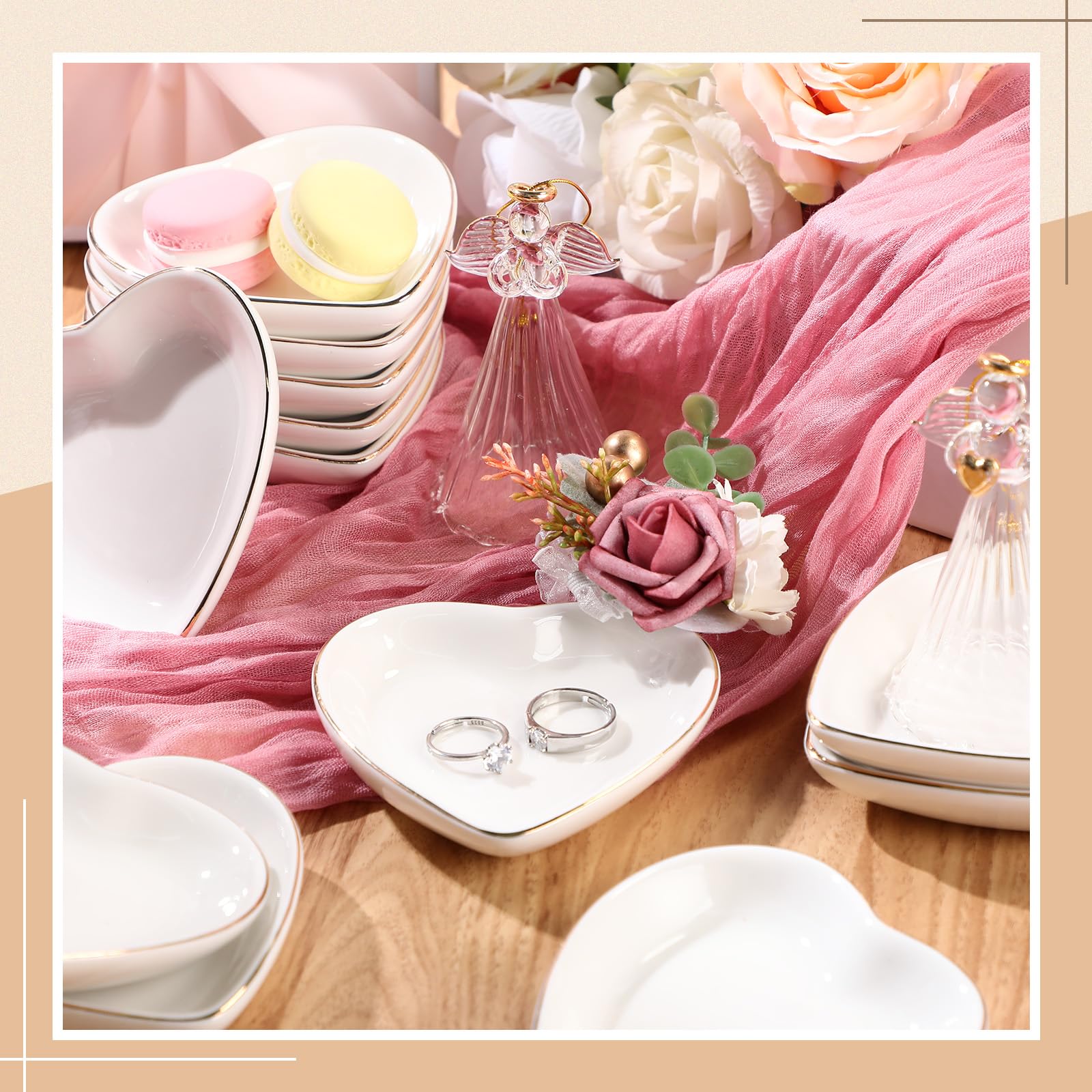 Shappy 24 Pcs Ceramic Ring Dish Bulk 4.5 in Small Jewelry Tray Porcelain Trinket Dish for Women Wedding Birthday Gifts(White,Heart)