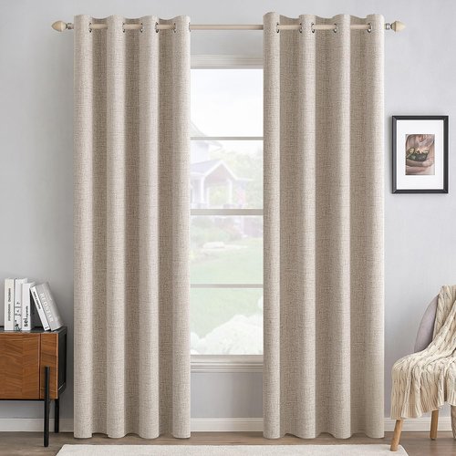 MIULEE 100% Blackout Linen Textured Curtains - Thermal Insulated Room Darkening Drapes | 52 x 84 Inch (2 Panels)