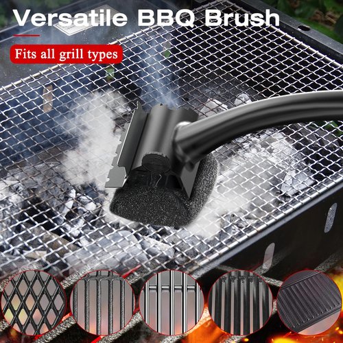 Purgreat Grill Brush for Outdoor BBQ - Replaceable Bristle Free Heading and Reinforced Scraper - Safe BBQ Brushes for Porcelain/Gas/Charcoal/Smoker/Cast Iron Grill - Cleaning Brush(Black)