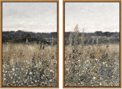 InSimSea Vintage Landscape Wall Art - Framed Canvas Prints for Living Room & Bedroom | 16"x24" Set of 2