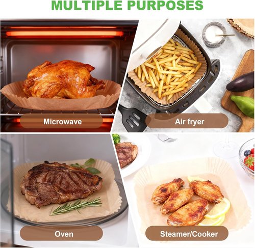 EcoSuneats 360 Pcs Heavy-Duty Air Fryer Liners - 8x8 Inch Non-Stick Parchment Paper for Easy Cleanup | Fits 5-8 QT Baskets