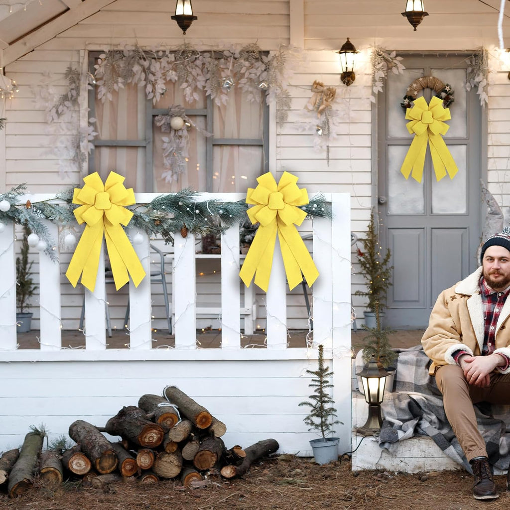 Skiennix Large Yellow Wreath Bow - Perfect for Fall & Thanksgiving Home Decorations | Christmas Farmhouse Style