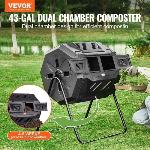 VEVOR 43-Gal Dual Chamber Compost Tumbler Bundle with Jobe's 4 lbs Organic Compost Starter