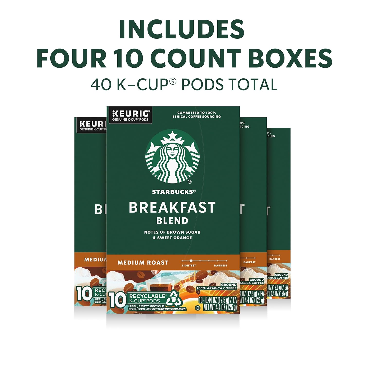 Starbucks K-Cup Coffee Pods - Medium Roast Breakfast Blend for Hot or Iced Coffee | 40 Pods