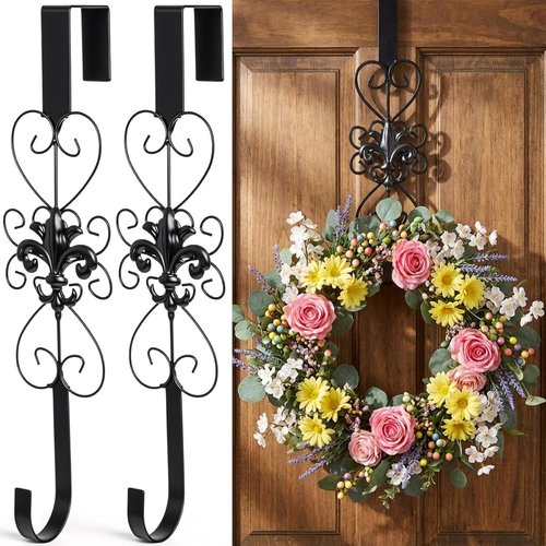 Elegant Black Wreath Hanger by [Brand Name] - Heavy Duty Metal Hook for 15.5 Inch Wreaths | Indoor & Outdoor Decor