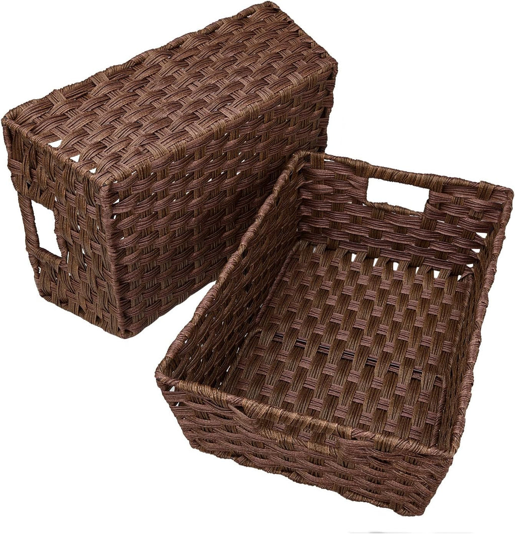 Onlytak Large Wicker Storage Basket Set - Washable Waterproof Design | 15" x 10.3" x 5.2" | Brown Color for Home & Patio