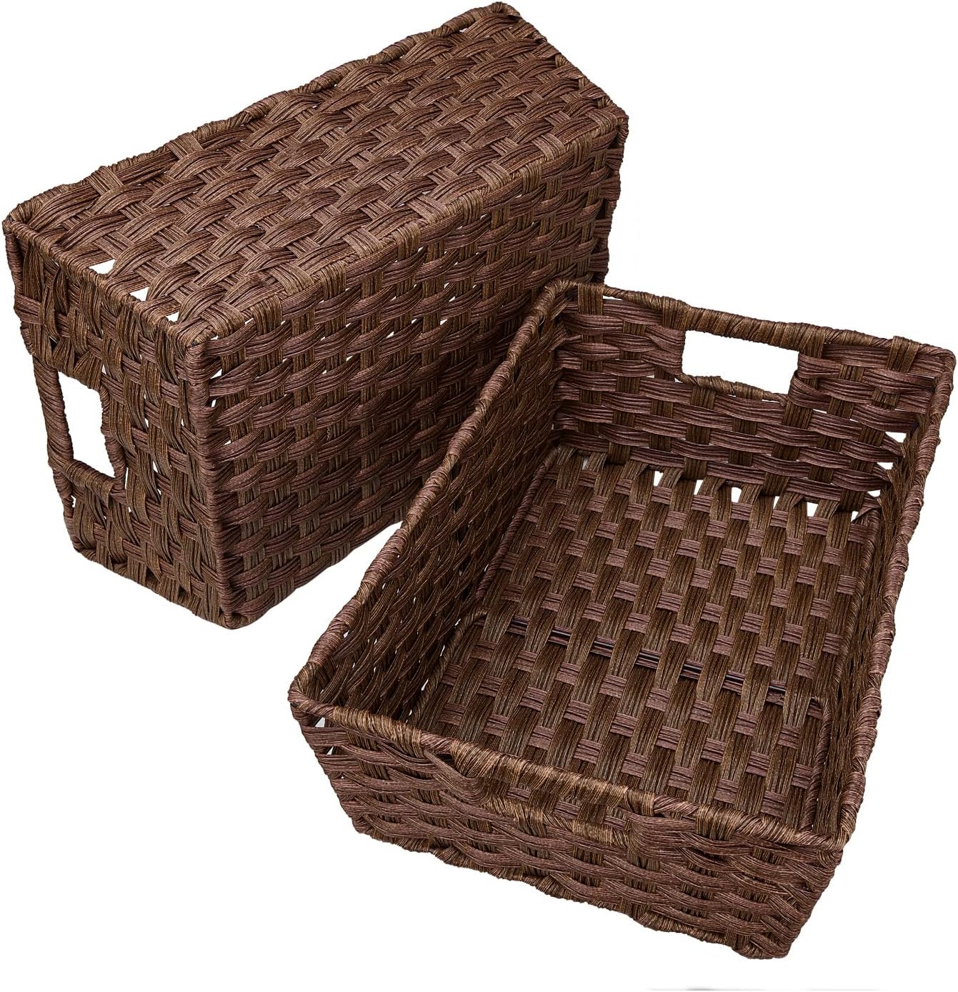Onlytak Large Wicker Storage Basket Set - Washable Waterproof Design | 15" x 10.3" x 5.2" | Brown Color for Home & Patio