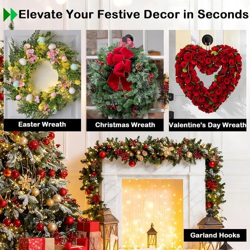 Black Wreath Hanger by [Brand Name] - 22LB Strong Suction Cup Hook for Indoor/Outdoor Decor