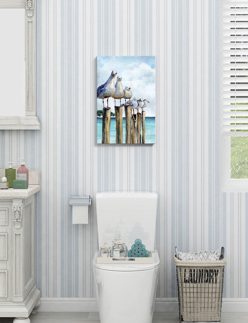 SUMGAR Ocean Wall Art Coastal Sea Bird Artwork Framed Prints Wall Decor Teal Beach Canvas Paintings for Bathroom Bedroom Living Room Decor 16"x24"