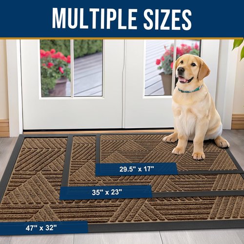 Kitinjoy Heavy Duty Rubber Doormat - Sturdy Dirt Trapper with Non-Slip Backing | 29.5x17 Inch, Brown