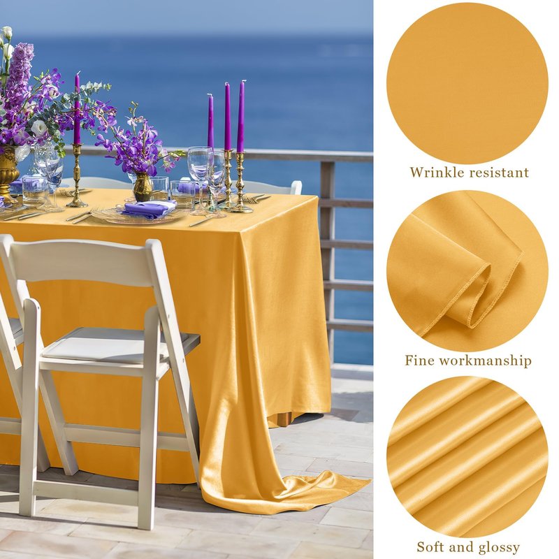 TURSTIN 4 Packs Gold Satin Tablecloth 102 x 58 Inch Overlay Satin Table Cover Rectangle Bright Silk Tablecloth Smooth Fabric Table Decoration for Wedding Banquet Party Events