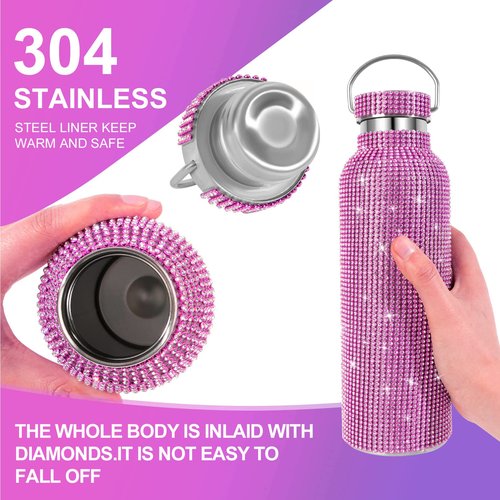 INSTOME Bling Water Bottle with Chain - 25 oz Sparkling Diamond Rhinestone Tumbler, Glittering Reusable Cup for Women Girl