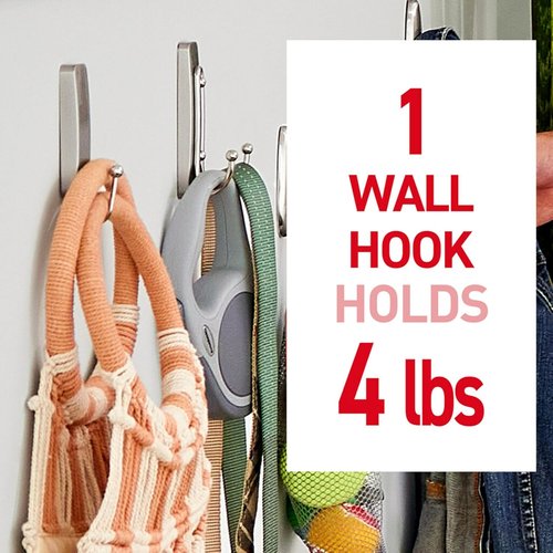 Command Large Brushed Nickel Double Hooks - Damage-Free Wall Hooks with Adhesive Strips | Holds Up to 4 lb