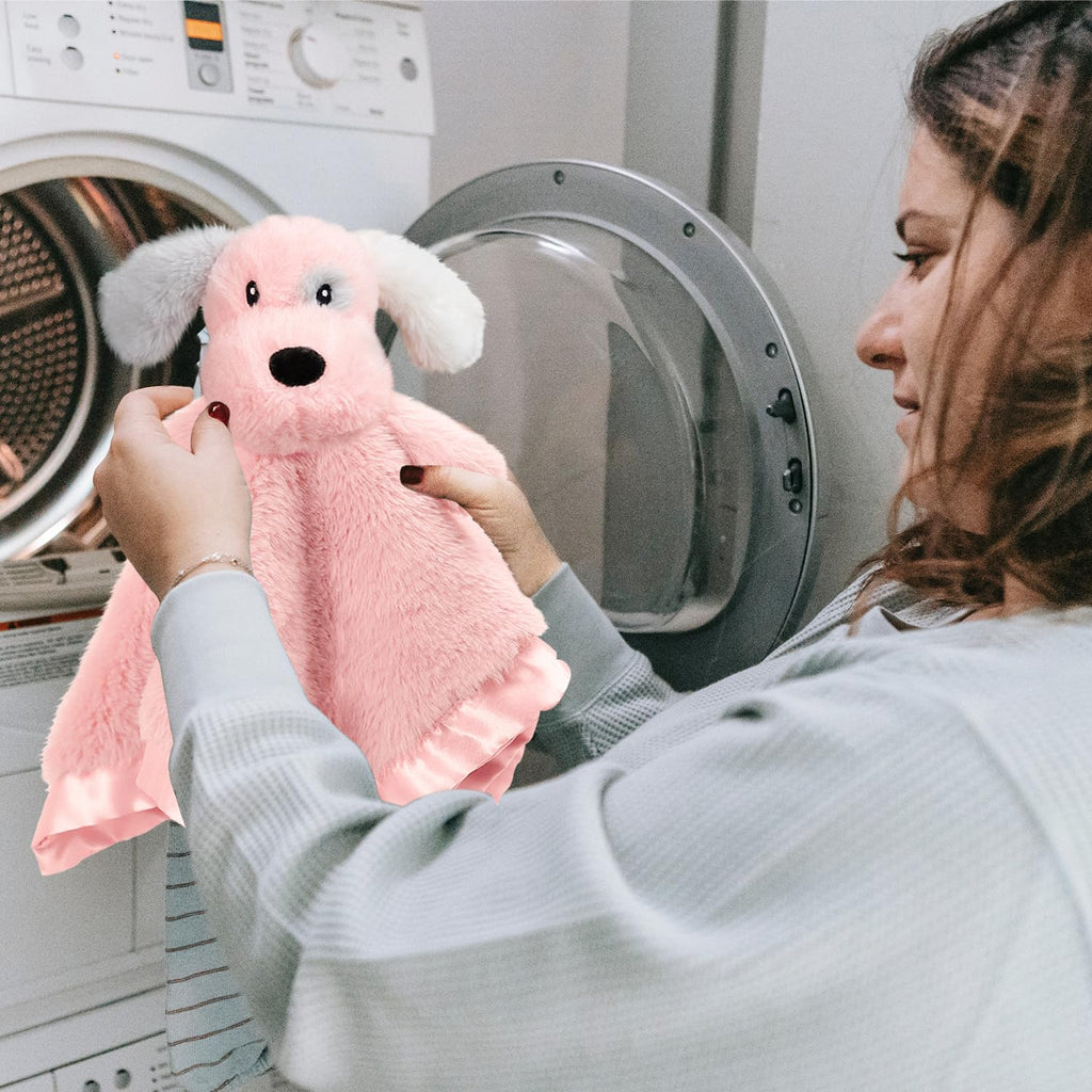 Skiennix Puppy Security Blanket - Soft Plush Lovey for Infants & Toddlers | Pink 16 Inch