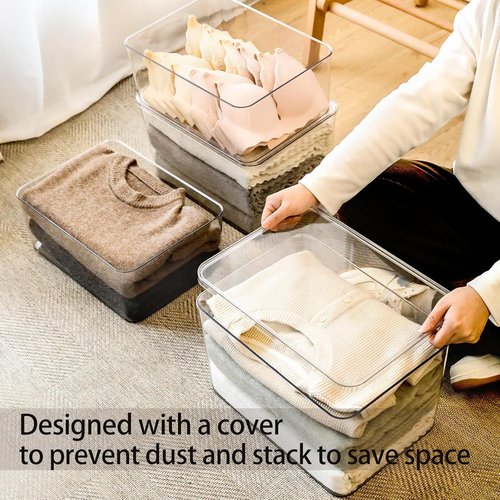 Lidded Plastic Storage Bins Set - Clear Desk Organizer Baskets for Kitchen & Closet | 3XL + 2M Sizes