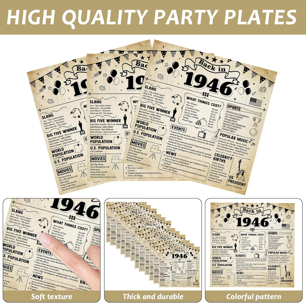 Regine Switzerland 80th Birthday Plates & Napkins Set - Vintage Theme for 25 Guests | 50 Pcs