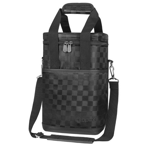 Opux 4 Bottle Insulated Wine Cooler Bag - Leakproof Padded Portable Wine Bottle Carrier for Travel Picnic, BYOB Gift (Black Square)