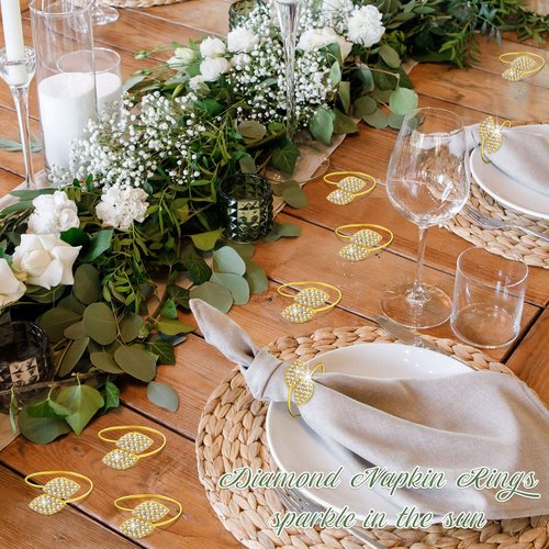 Hotop 72 Pcs Valentine's Day Napkin Rings Gold Table Decorations, Elegant Bling Leaves Napkin Rings, Rhinestone Guest Towels Buckle for Holiday Gather Party, Wedding Dinner Banquet Table Decoration