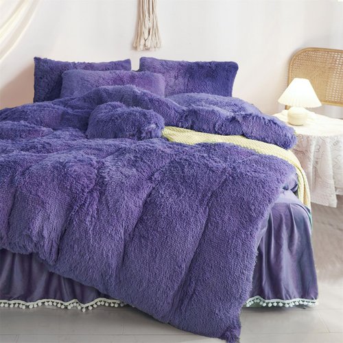 HAIHUA Navy Blue Fluffy Twin Comforter Cover Set，Faux Fur Girls Bedding 1 Pieces (1 Plush Duvet Cover) Fluffy Bed Sets (Navy Blue, Twin)